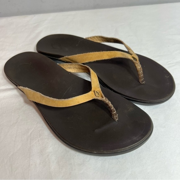 Olukai Ho’Opio tan leather dlip flop thong sandals size 8 - Picture 2 of 6